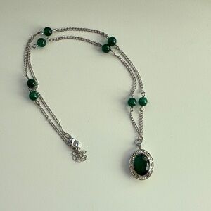 Silver and Green Gemstone Necklace